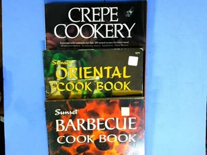 Lot of 3 cookbooks sunset barbecue, crepes cookery, sunset oriental recipes - Imagen 1 de 15