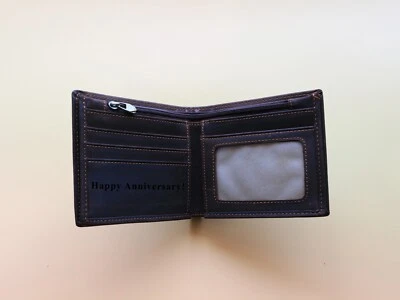 Personalised Mens Wallet Bifold Genuine Leather with Zip Coin Pocket ID Window - Image 1 of 4