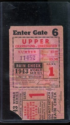 Boleto Juego 1 Serie Mundial 1943 Cardenales vs Yankees Stan Musial Foto 1 de 2
