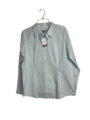 Camisa J. Jill Botón Frontal Aqua Blanco Rayas Talla Grande Mezcla Algodón Nueva Foto 1 de 4