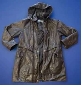 Hide Park Real Genuine Leather Full Zip Hooded Long Jacket Removable Hood Medium - Picture 1 of 22