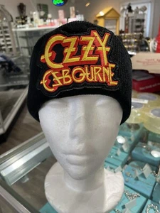 Black Ozzy Ozbourne Beanie Embroidered Large Logo Metal Rock Band Skull Cap Hat - Picture 1 of 6