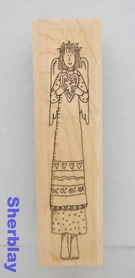 "Sello de goma de ángel delgado alto estampado corazón volantes lunares 1"" X 5""" Foto 1 de 3