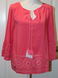 Damen Shirt Bluse Shirt Medium Crown & Ivy Coral 3/4 Ärmel Viskose Ösen - Bild 1 von 1