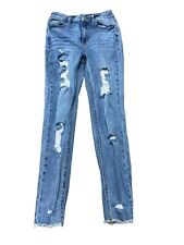 Tinsletown Women Blue Denim Medium Wash Skinny Distressed Jeans Size 3
