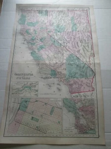 ONE (1), 1876 GRAY'S ATLAS MAP: "CALIFORNIA AND NEVADA" ++ as seen pictures - Picture 1 of 11