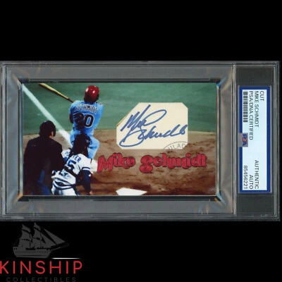 Mike Schmdit signed Cut 3x5 Custom Card PSA DNA Slab Phillies Baseball HOF C4526 - Image 1 of 2