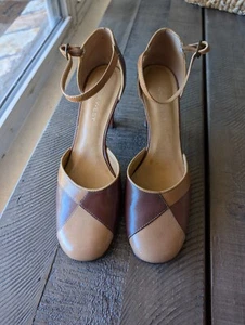 Vintage Nine West Leather Patchwork Colorblock Round Toe Heels Size 6 - Picture 1 of 6