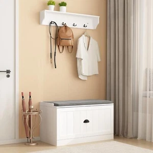 Hall Tree with Separate Shoe Bench & Coat Rack Set 3-in-1 Entryway Storage Bench - Picture 1 of 7