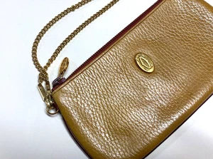CARTIER VINTAGE MUST CC EMBLEMA MAQUILLAJE CUERO BOLSA CORREA CADENA FRANCIA BEIGE - Imagen 1 de 18
