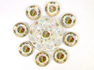 Tschechischer Prinz Porzellan Madonna Muster Eierplatte & 8 Karlsbader kleine Teller  - Bild 1 von 13