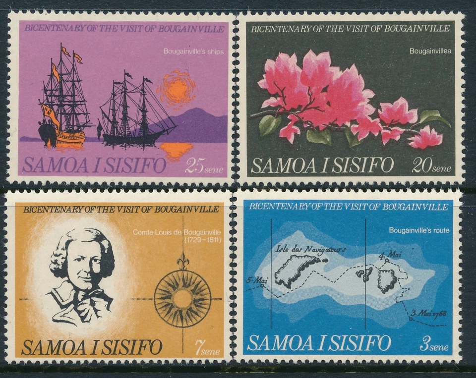 1968 SAMOA BOUGANVILLE VISIT BICENTENÁRIO CONJUNTO DE 4 BOM ESTADO PERFEITO, SEM MARCA DE CHARNEIRA - Imagem 1 de 1