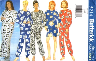 Fast & Easy Misses Pajamas Nightshirt, Butterick Pattern 5214 Sizes L XL - Image 1 of 2