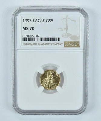 1992 $5 1/10 oz American Gold Eagle MS70 NGC Brown Label - Image 1 of 4