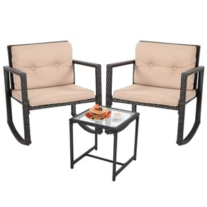 Wicker Patio Furniture Outdoor Bistro Set, Rocking Chair, 3 Piece, Rattan Con... - Picture 1 of 7