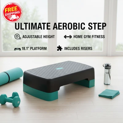 Регулируемая аэробная ступенчатая платформа 18,1 дюйма с подставками для домашнего тренажерного зала фитнеса - Изображение 1 из 4