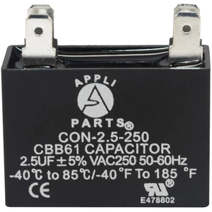 Appli Parts Fan Capacitor 2.5 mfd (microfarads) uf 250 VAC with 2 Terminal Conne - Picture 1 of 7
