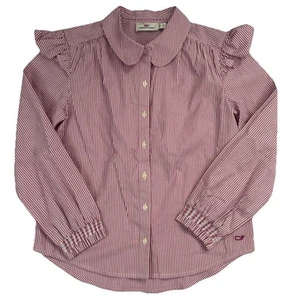 Vineyard Vines Girls Hudson Stripe Flutter Sleeve Poplin Shirt Purple Sz 12 NWOT - Picture 1 of 5