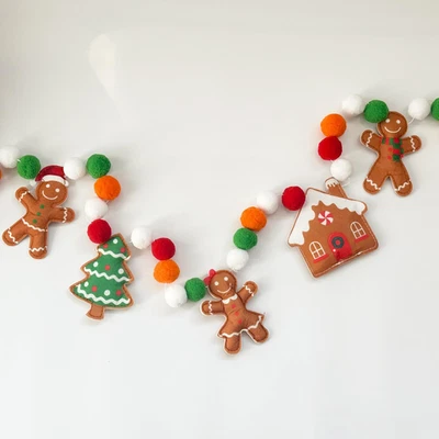 3D Christmas Felt Banner Xmas Gingerbread Man Candy House Garland Banner Xmas Tr - Image 1 of 4