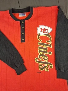 Vintage 90s Kansas City Chiefs Chalk Line Quilted Pullover Thermo Sleeves Large - Bild 1 von 12
