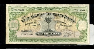 West African Currency Board 10 Shillings P-7b, 9. 5. Banknote 1941 sehr guter Zustand - Bild 1 von 2