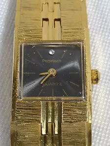 Vintage PENATECH WRIST WATCH Metal Gold Tone THIN STYLE Square Quartz - Picture 1 of 8