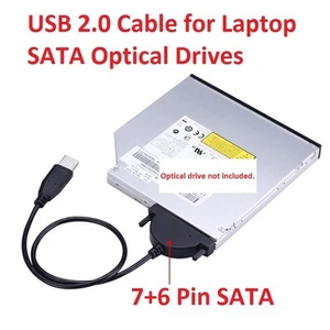USB 2.0 to Slimline SATA 6+7 13Pin Laptop CD DVD Rom Optical Drive Adapter Cable - Picture 1 of 7