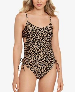 Salt + Cove Junior's One Piece Swimsuit Lace Up Side Black Brown Animal Print S - Picture 1 of 1