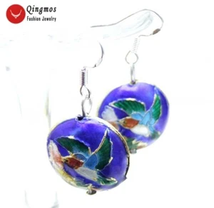 18mm Round Blue Cloisonne Beads Dangle Earrings for Women Jewelry 1.5'' ear511 - Picture 1 of 10