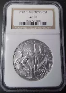 :2007-P S1$ Jamestown Anniversary Commemorative-Silver-Dollar NGC MS-70 Top-Pop - Picture 1 of 2
