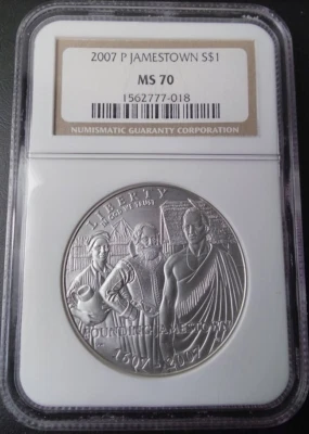 :2007-P S1$ Jamestown Anniversary Commemorative-Silver-Dollar NGC MS-70 Top-Pop - Image 1 of 2