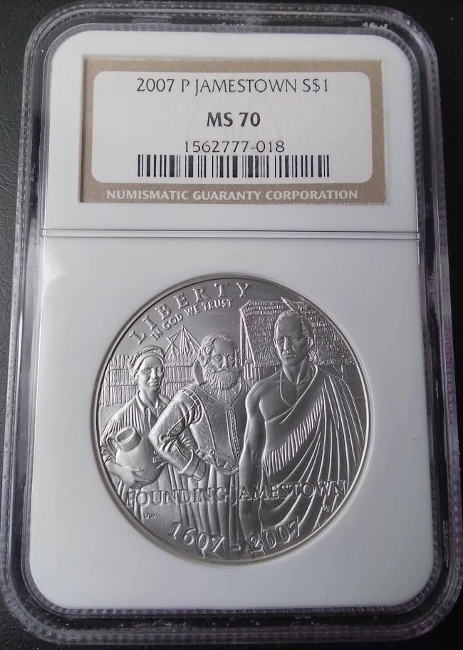 :2007-P S1$ Jamestown Anniversary Commemorative-Silver-Dollar NGC MS-70 Top-Pop - Image 1 of 2
