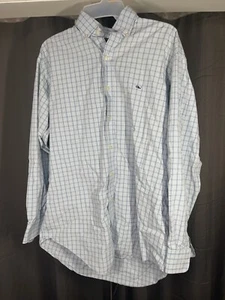 Vineyard Vines Button Dress Shirt Men’s Size Medium Whale Shirt White Blue Check - Picture 1 of 3