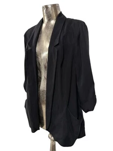 M&S Portfolio Jacket Blazer Size 18 Women EU46 Black Lyocell Midi Pockets Collar - Picture 1 of 12