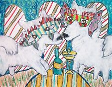 American Eskimo Dog Celebrating Mardi Gras Pop Vintage Art 8 x 10 Signed Print