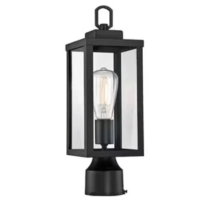 Pia Ricco 16.5 in. Matte Black 1-Light Exterior Lamp Post Lantern w/ Clear Glass - Picture 1 of 8