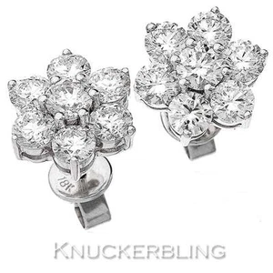 Diamond Daisy Earrings for Pierced Ears 2.80ct F VS set in 18ct White Gold - Picture 1 of 1