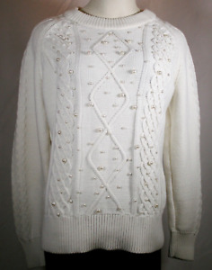 Vintage "Reba" White Sweater with pearls Size L