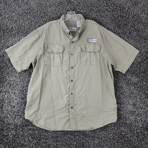 All American Fisherman Mens Beige Short Sleeve Nylon Button Up Size XL - Picture 1 of 6