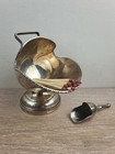 Vintage silver plated sugar shuttle/salt pig with Scoop, etched flowers details