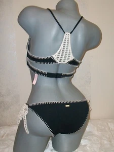 Neu mit Etikett Victoria Secret Getaway schwarz gehäkelt 34B S String Badeanzug Bikini - Bild 1 von 4