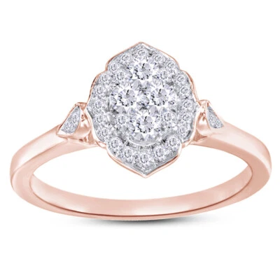 Anillo de compromiso con marco de marquesa vieira de diamantes certificado de 3/8 quilates en oro rosa de 14 k Foto 1 de 4