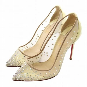 Christian Louboutin Pumps Heel Rhinestone Mesh Cream EU35/US5 82514c - Picture 1 of 24