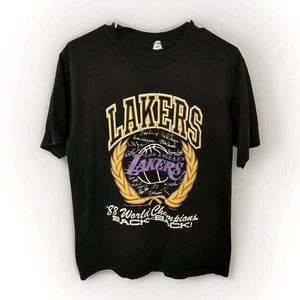 Vintage Los Angeles Lakers '88 World Champions Back to Back 1987 T-Shirt L Black - Picture 1 of 6