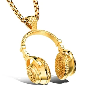 Kopfhörer Gold Halskette Gold Musik Anhänger Silber Hiphop Mode Kette mit... - Bild 1 von 4