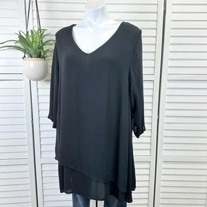 Top tunica a strati Niche Nilgun Derman XL tessuto nero crepe garza Lagenlook - Foto 1 di 9