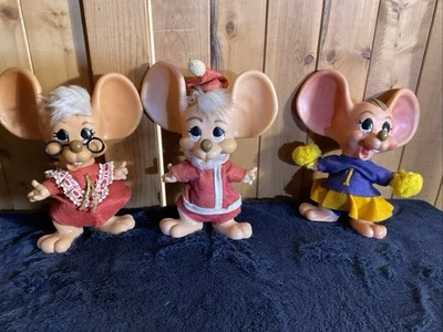 Vintage Lot Of 3 Roy Des Of Fla 1970 Big Ear Christmas Mouse Mice Toy Coin Banks - Image 1 of 4