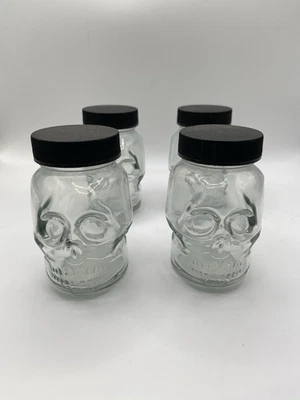Lote de 4 botes de calavera de vidrio con tapa superior atornillada negra Foto 1 de 4