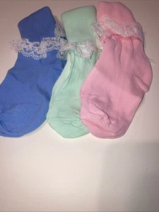 Vintage Little Girls Nylon LACE Socks ,Pastel socks Size 4-6 made In U.S.A.NWT - Picture 1 of 2