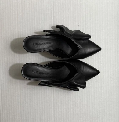 Rebecca Minkoff Women's Formal Black Leather Side Ruffled Detail Mules Size 6.5 - Image 1 of 4